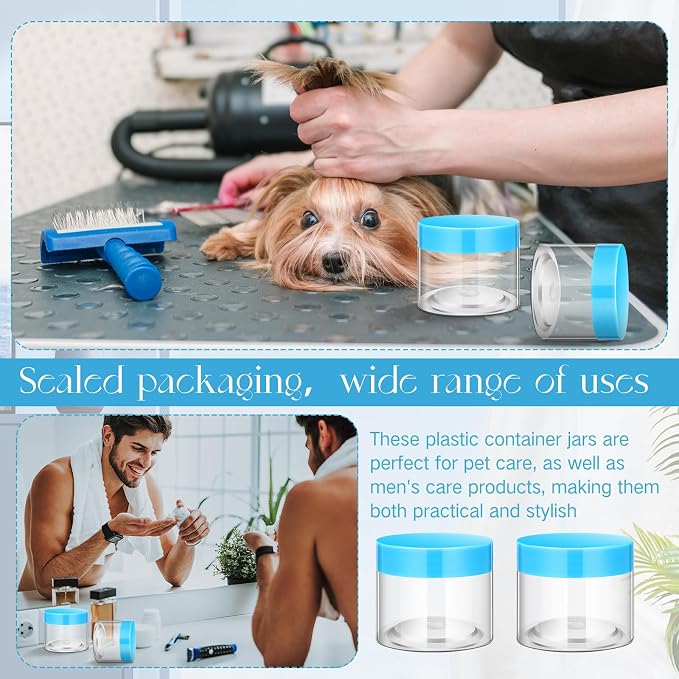 SATINIOR 12 Pack 6 oz Plastic Container Jars with Lids Round Clear Travel Cosmetic Container Slime Jars for Toiletries, Lotion, Cream, Ointments, Makeup, Rhinestone, Samples, Kitchen Storage(Blue)
