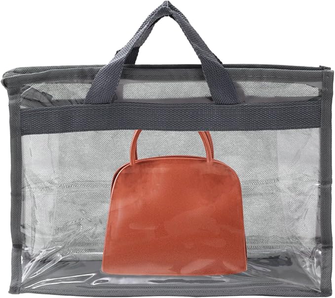 PATIKIL Handbag Dust Bags, 2 Pack Clear Purse Storage Organizer S Size PVC Dustproof Handbag Cover Transparent Purse Protector, Gray