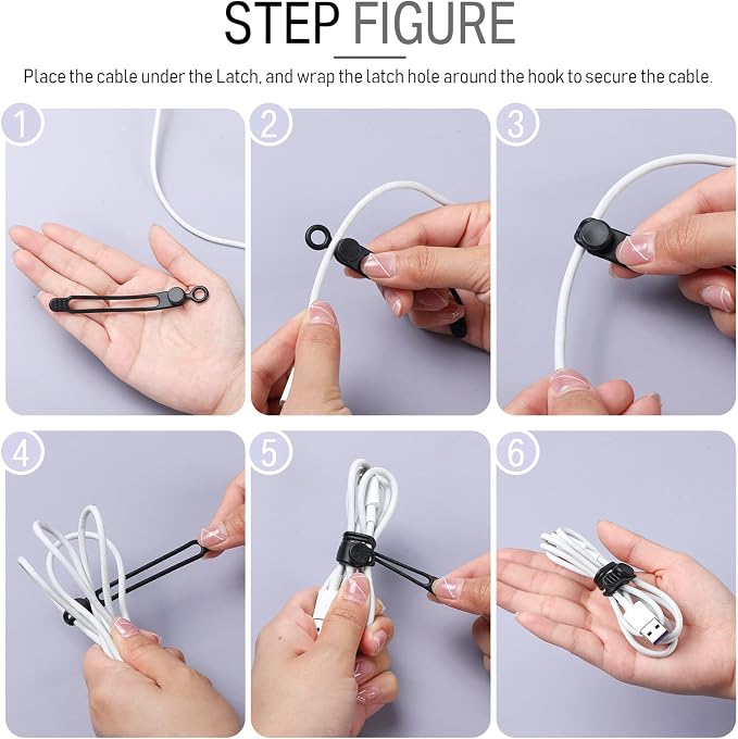 Nuanchu 40 Pcs Silicone Cable Ties Reusable Holder Adjustable Straps Multipurpose Charging Cable Organizer for Fastening Charging Cords Wires(4.17 Inch,Black)