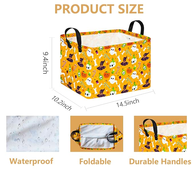 Halloween Empty Storage Basket with Handles Open Gifts&Candy Spooky Basket stuffers for Kids Baby Collapsible Women Organizer Bins Toys Boxes for Shelves Home Office