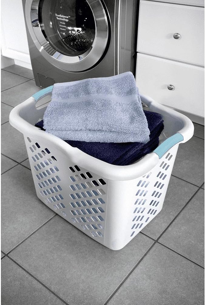 2 Bushel Lamper Plastic Laundry Basket with Silver Handles, White, Adult/Tween