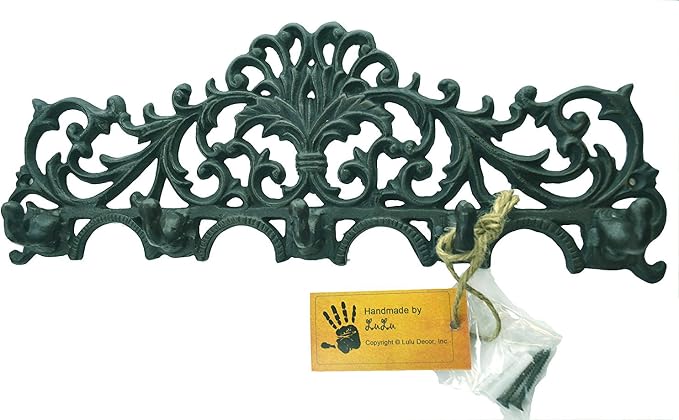 Lulu Decor, Cast Iron Fleur De Lis Curly Key Hook (Green)