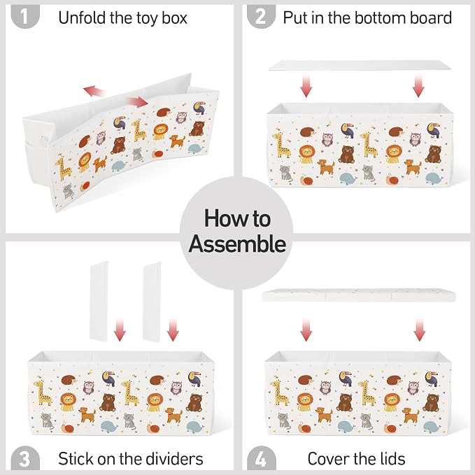 Extra Large Collapsible Toy Box with Lids, Sturdy Storage Organizer for Kids, 38"x16"x13" Toy Chest for Playroom, Nursery, Bedroom, Living Room (Chubby Animals)