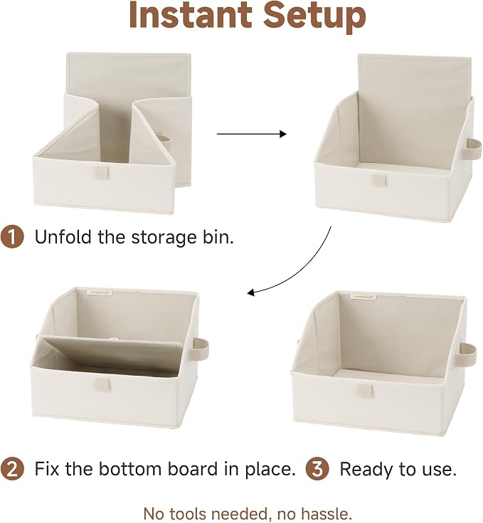 StorageWorks Closet Storage Bins, Trapezoid Organizer Box for Shelves, Fabric Clothes Bin, Foldable Organizing Baskets with Handles, Small, Beige, 3-Pack
