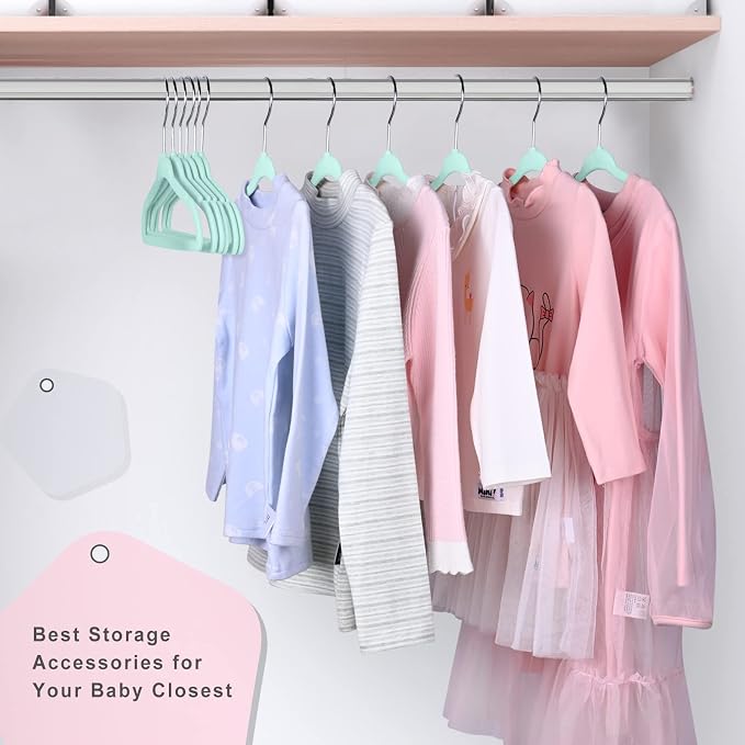 BAGAIL50 Pack Kids Velvet Hangers 14” Inch Children's Clothes Hangers Non-Slip Baby Hangers for Infant/Toddler (Mint)