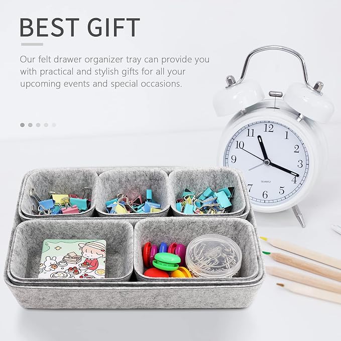 Newthinking Desk Drawer Organizer Trays, 8 Pack Square Storage Box Stackable Dividers, Save Desk Space Dividers Box for Home Office Cosmetics Storage Boxes(Gray)
