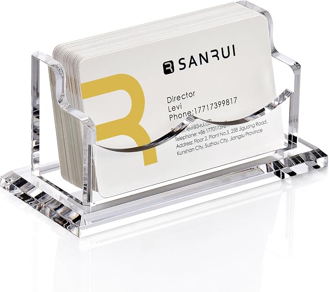 SANRUI 2 Pack Acrylic Business Card Holder for Desk, Clear Horizontal Name Card Stand for Women and Men, Desktop Organizer Display for Office Home Exhibition -120 Card Capacity