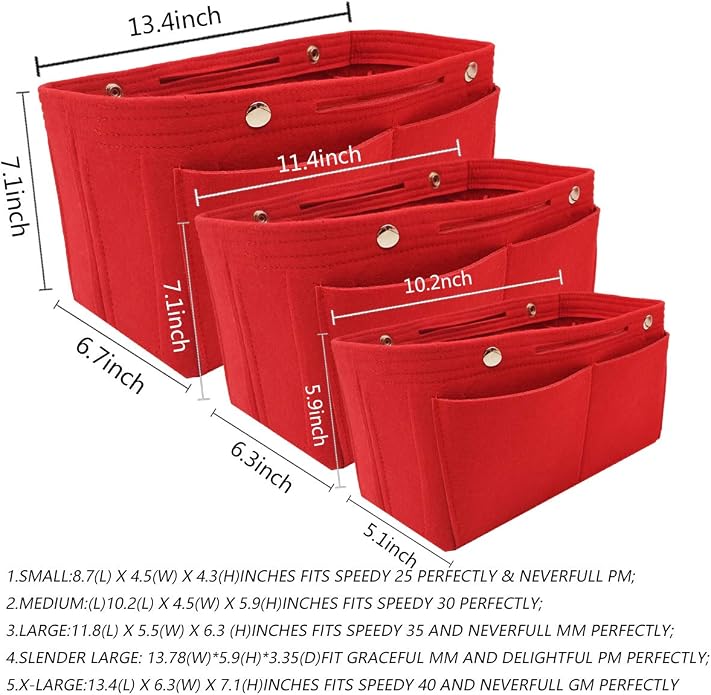 LEXSION Felt Purse Organizer Insert Multi Pocket Bag Organizer Shaper | zipper bag, tote shaper, multi pocket bag, handbag shaper, various sizes