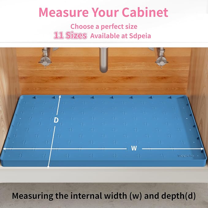 Sdpeia Under Sink Mat 22"×14" Waterproof Silicone Cabinet Liner & Sink Protector for Kitchen & Bathroom, Multi-Purpose Organizers Tray for Pets, Laundry, Cat Litter Mat