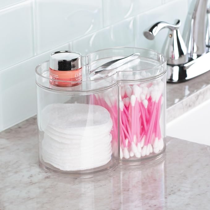 iDesign Round Plastic Canister Cosmetic Organizer with Top Tray Lid for Added Storage, The Clarity Collection – 6.12” x 3.62” x 4.35”, Clear
