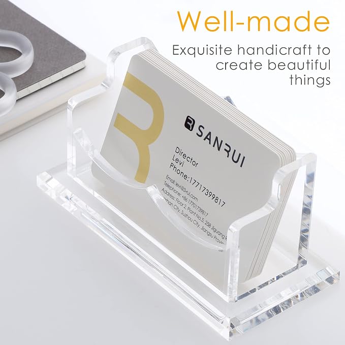 SANRUI Clear Horizontal Business Card Holder Stand for Desk, Acrylic Desktop Display Name Cards Holders Organizer Storage Rack,for Exhibition, Home, Office,1 Tier 1 Pocket, 60 Card Capacity