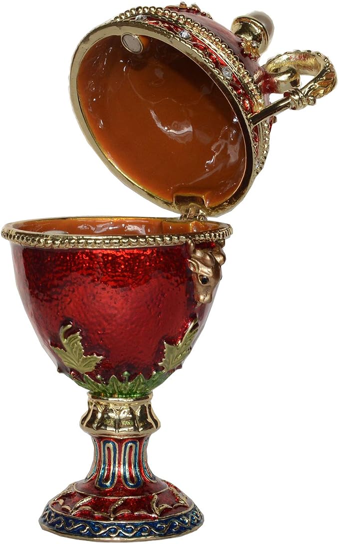 Red Faberge Egg Trinket Box Jewelry Box Hand Painted Decorative Box with Hinged Lid Ring Earring Holder Easter Egg Collectible