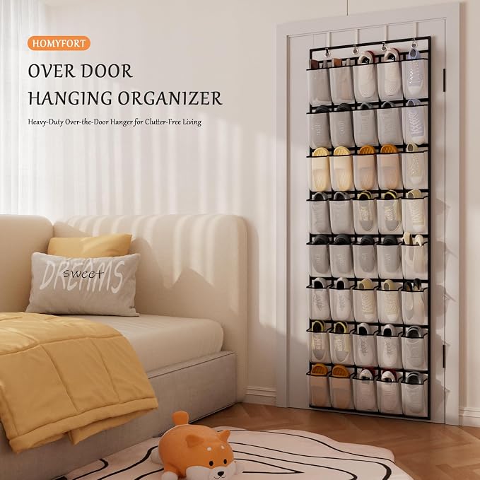 homyfort Over the Door Shoe Organizer, 40 Large Breathable Mesh Pocket,Space Saving Hanging Shoe Rack,Shoe Storage Holder for Entryway Bedroom Closet