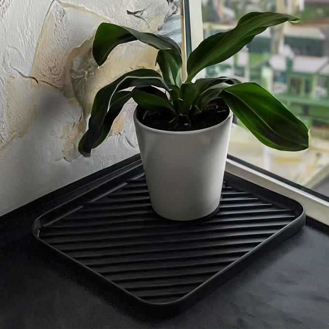 Silicone Organizer Tray for Kitchen Sink and Bathroom, Dishwasher Tray, Versatile Bathroom and Drawer Organizer Trays, Non-Slip Countertop(Black)