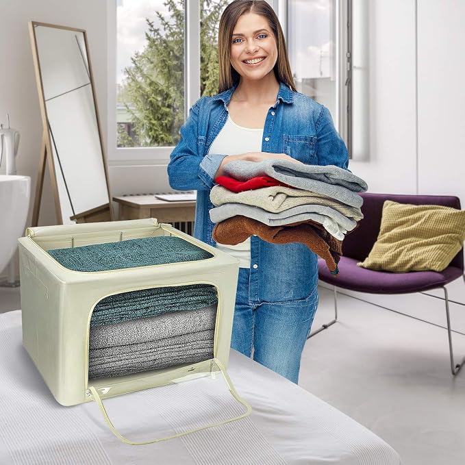 Sorbus Jumbo Storage Bins with Metal Frame - Oxford Fabric Storage Containers with Large Clear Window & Carry Handles - Stackable & Foldable Clothes Organizer Bags for Bedding Linen, Clotheing & More