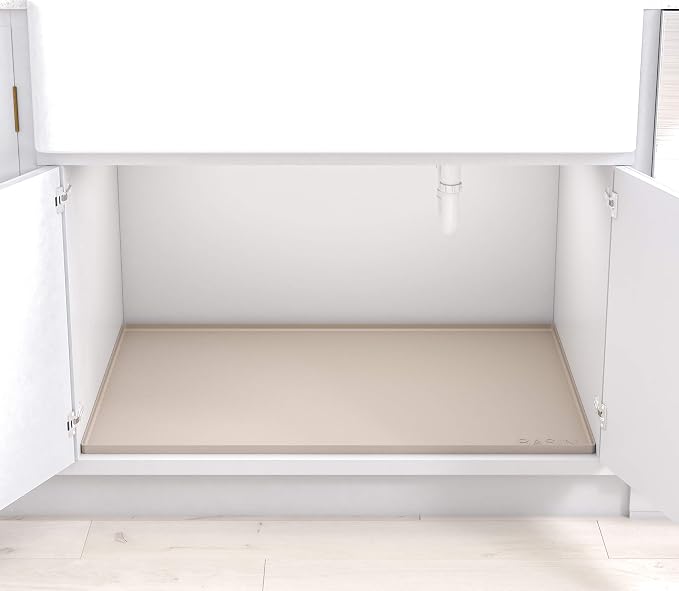 BASIN - Under Sink Mat for Bathroom - The Original Silicone Under Sink Mats for Bathroom Waterproof - Under Sink Tray for Bathroom Waterproof - Under Sink Cover Vanity Liner Taupe 34x19
