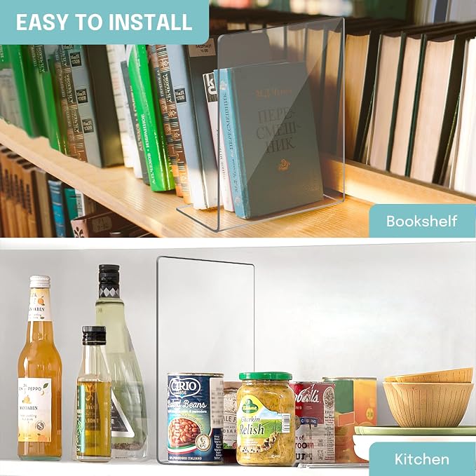 OKPOW Acrylic Shelf Dividers for Closet Organization: 4 Pack Durable Clear Shelves Separators for Clothing Adjustable 12" Tall x 10" Deep