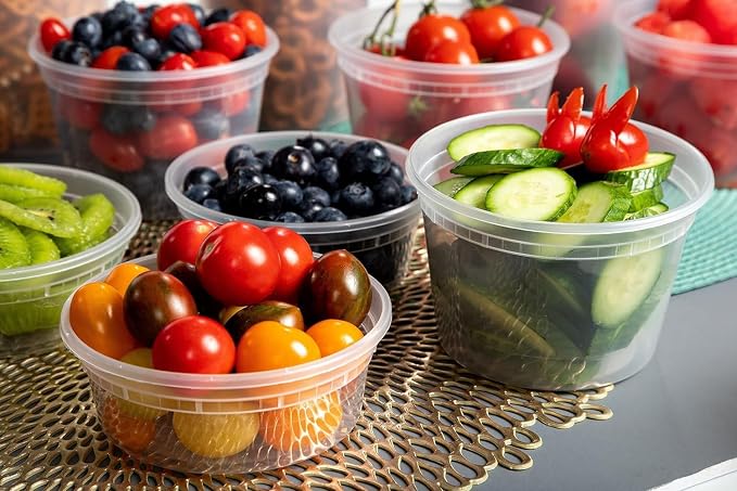 Deli Food Storage Containers with Lids 24 Sets 32oz - Clear Disposable Meal Prep, Microwave Plastic Containers with Lids, BPA Free, Stackable, Leakproof, Reusable Deli Containers, Freezer Safe