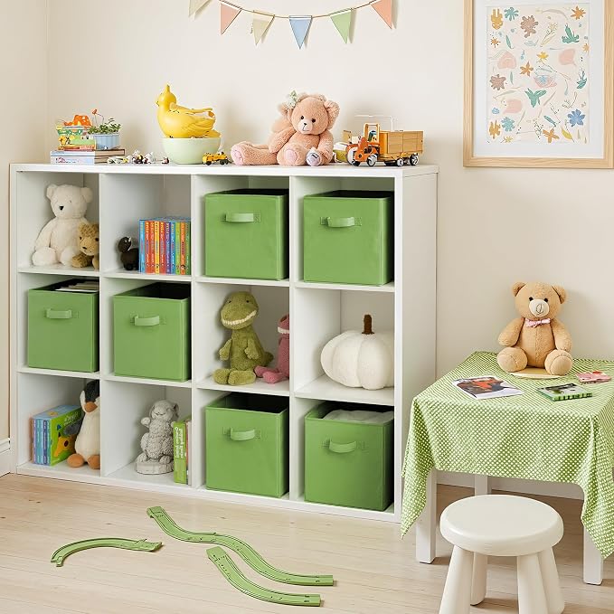 Cupic Cupid 11 Inch Storage Cube, Fabric Cube Storage Bin with Handles, Storage Cube Organizer for Clothes and Toys, Collapsible Cube Bins for Closet, Shelves, Nursery, 6-Pack, Green