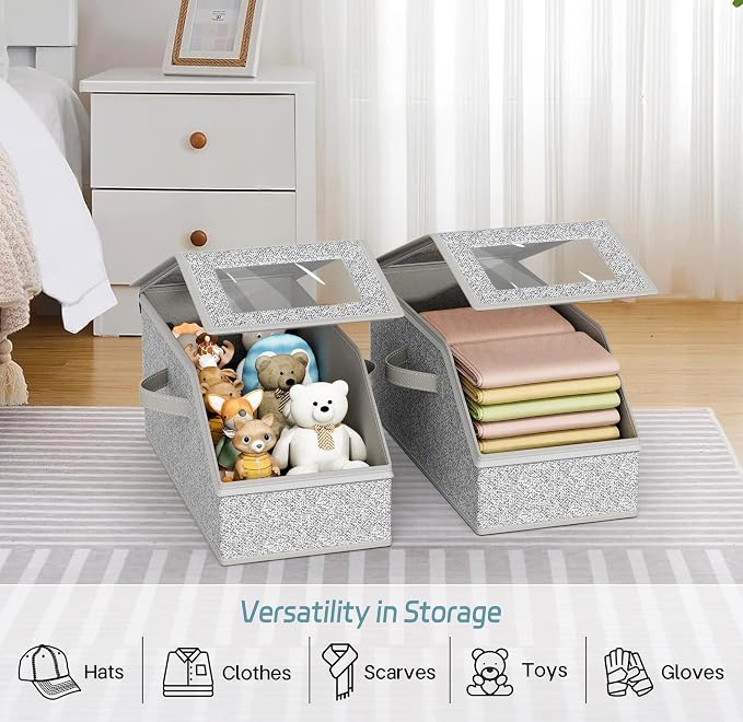 AOODA 2 PCS Stackable Hat Storage for Baseball Caps, Holds up to 24 Caps Hat Organizer for Closet, Sturdy Snapback Boxes for Men with Cardboard, Grey