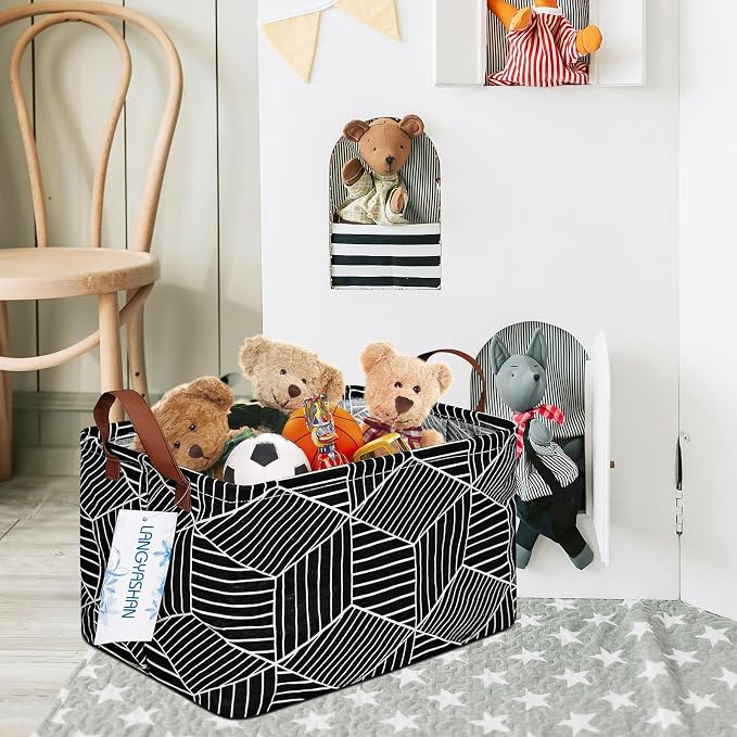 Rectangular Collapsible Storage Basket Nursery Organizer Black diamond | Storage Bin Foldable Canvas with Handles for Organizing Home Kitchen Children Toys Office Closet Shelf Baskets