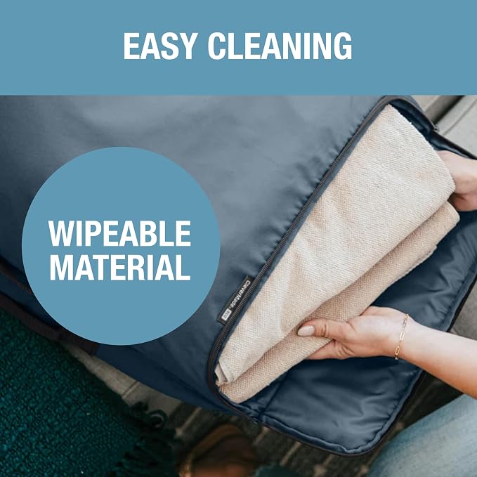CleverMade Convertible Double Laundry Hamper, 43L, Over-the-Door, Stone | Dual compartments, bottom zippers, hooks and carry strap streamline sorting and unloading for dorms, apartments and bathrooms