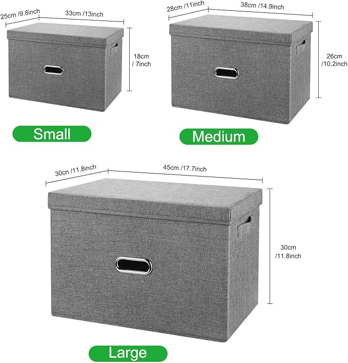 Linen Fabric Collapsible Storage Bins with Removable Lids and Handles, Washable Storage Box Containers Baskets Cube with Cover for Bedroom,Closet,Office,Living Room,Nursery (Coffee, Small)