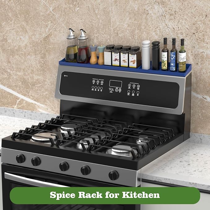 30 Inch Silicone Stove Top Shelf Magnetic for Kitchen, Strong Magnetic Heat Resistant Spice Rack Organizer for Over Stove Oven - (Navy Blue)