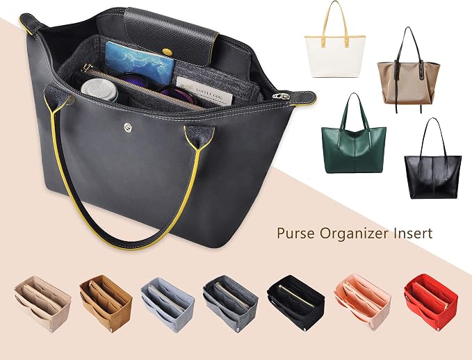 Vercord Felt Organizer Insert For Purse Handbag Tote Bag In Bag Inside Shaper Divider Neo Dark Grey Large