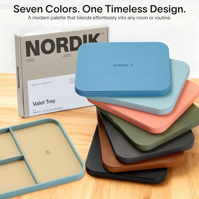Nordik Leather Valet Tray - Seafoam Mist - 9.5 x 7.9 Inch Medium Vegan Leather Tray - Stylish Nightstand Organizer for Men - Modern Bedside Caddy - EDC Catchall for Key Watch Wallet Jewellery