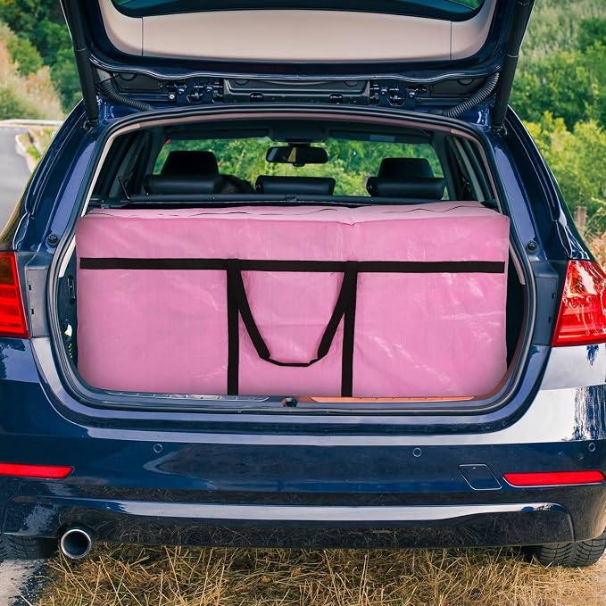 4 Pcs 96 Gallon Extra Large Moving Bags Heavy Duty Storage Bag with Strong Zipper Handle Foldable XXL Jumbo Storage Tote Packing Moving Box for College Dorm Travel Cloth Duffle (Pink)