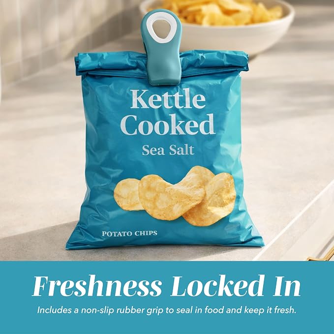 COOK WITH COLOR Bag Clips with Magnet- Food, Chip, Bag Clips for Food Storage with Airtight Seal Grip for Bread, Snack and Food Bags (Light Blue Ombre, Pack of 10)