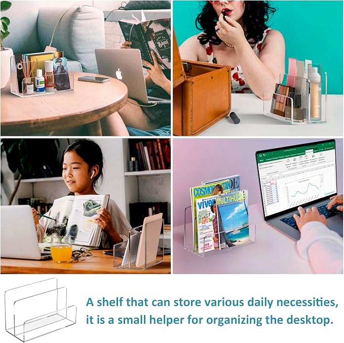 Sezanrpt Acrylic File Holder 2 Compartment, Clear Desk File Organizer, Office Magazine File Folder Organizer