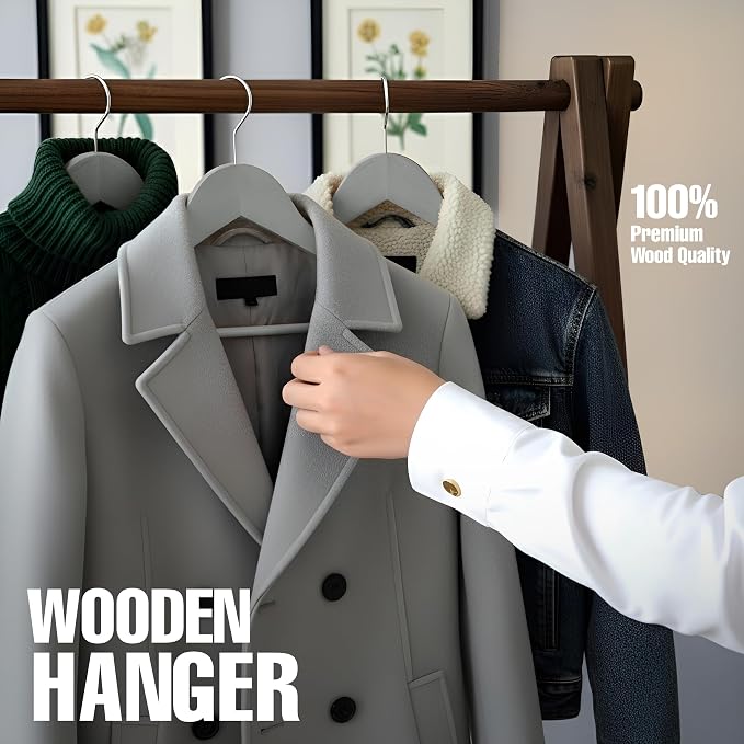 Utopia Home Premium Wooden Hangers 20 Pack - Durable & Slim Coat Hanger - Suit Hanger with 360-Degree Rotatable Hook - Wood Hangers with Shoulder Grooves (Grey Color)