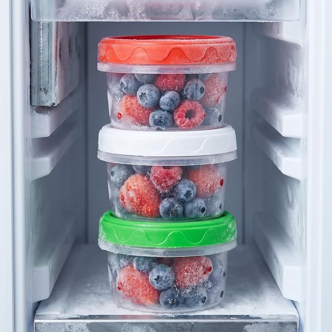 EONJOE 4oz Airtight Plastic Food Storage Containers with Lids, 12pcs | Dishwasher safe ,Freezer safe ,BPA free,Reusable,Round jars ,Perfect for salad dressing sauce lunch to go