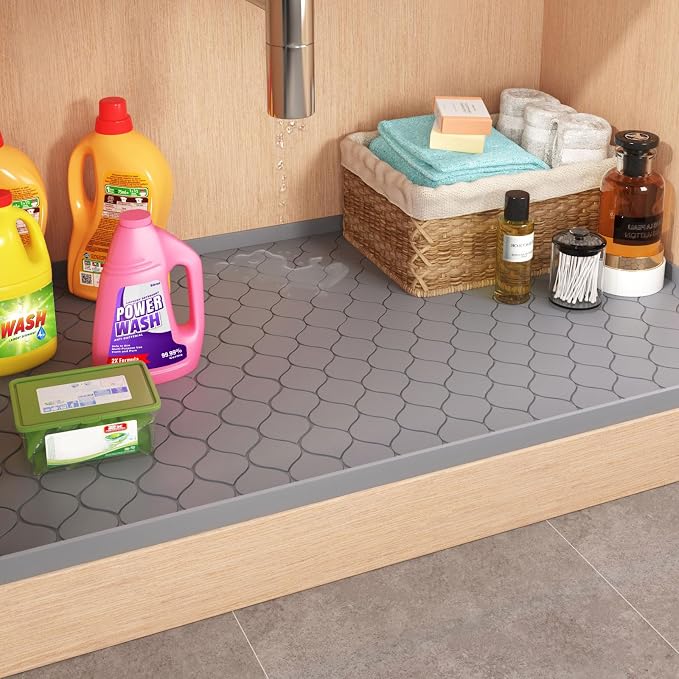 Winisok Silicone Under Sink Mat 22" x 22", kitchen Essentials and Gadgets, Shelf liner and Cabinet Protector, Home Organizers and Storage, Waterproof Bathroom Tray