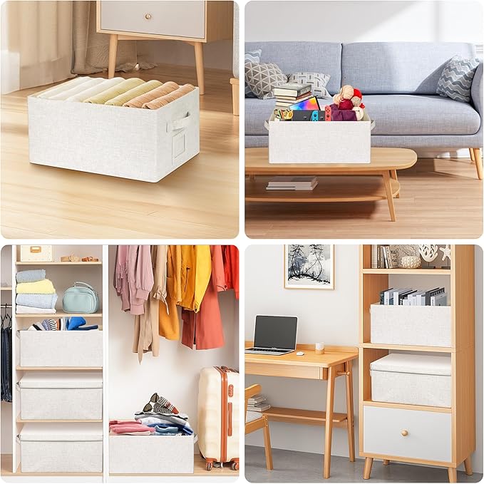 Graciadeco Large 17''x12'' Quart Collapsible Stackable Storage Bins with Lids, 2 Packs Fabric Closet Boxes with Lids, Storage Cube Baskets Container Organizers for Bedroom Office(17''x12.2x''8'')