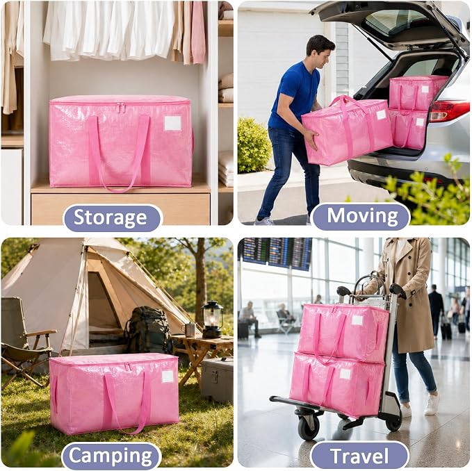 Songrey Heavy Duty Moving Bags, 6 Pack Large Storage Bags with Zipper & Handles, Waterproof Totes Bags for Clothes Packing, Moving, College Supplies, Home Organization