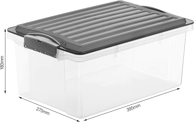 Rotho, Compact, Storage box 13 l with lid A4, Plastic (PP) BPA-free, grey/transparent, A4/13l (39,5 x 27,5 x 18,0 cm)