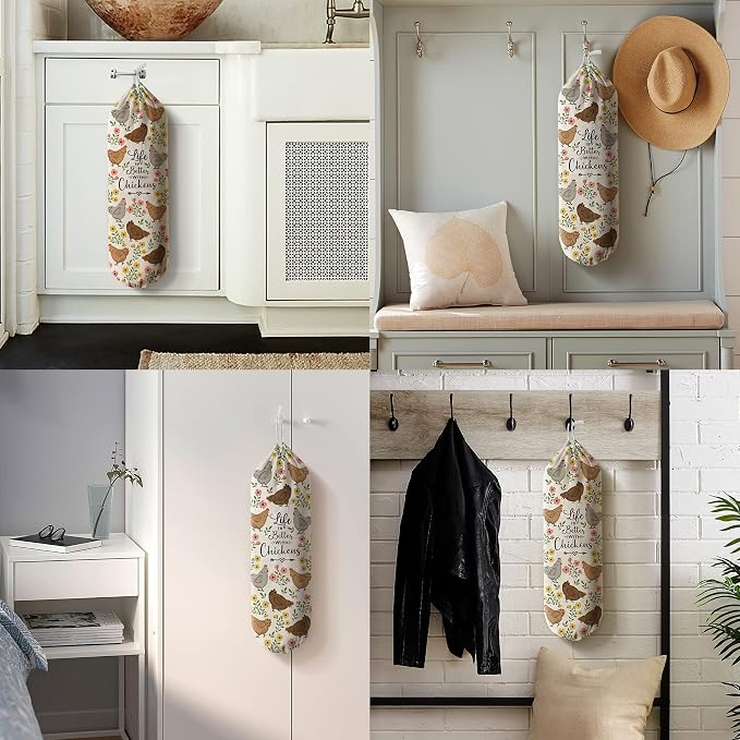 Hglian Plastic Bag Holder,Funny Chickens Grocery Bags Storage Organizer,Cute Farmhouse Kitchen Decor