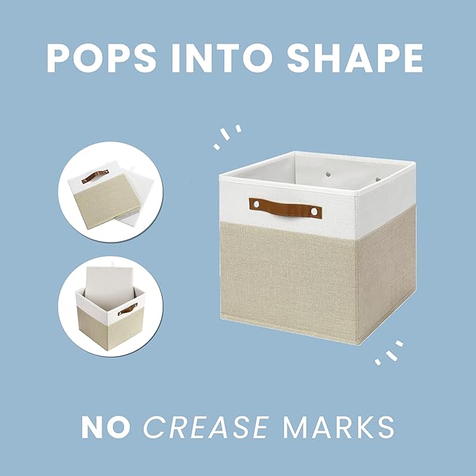 OrganiHaus 11x11 Cube Storage Bins, Set of 4 - Fabric Storage Cubes | Sturdy, holds its shape; odor-free; fits ClosetMaid 11-inch shelves; vegan leather handles