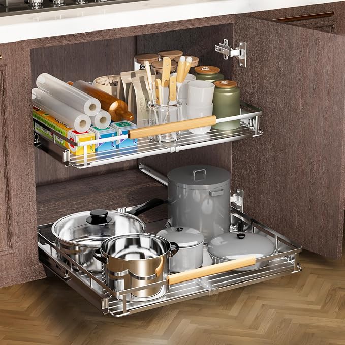 1 Pack Expandable Pull Out Cabinet Organizer,Side Mounting 17.1~28"x22.5"Cabinet Pull Out Shelves, Expandable Slide Out Spice Rack for Cabinet for Kitchen Bathroom Office