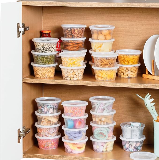 AOZITA 100 Sets 16 oz Plastic Deli Containers With Lids, Airtight Food Storage Containers, Freezer/Dishwasher/Microwave Safe, Takeout Meal Prep Storage