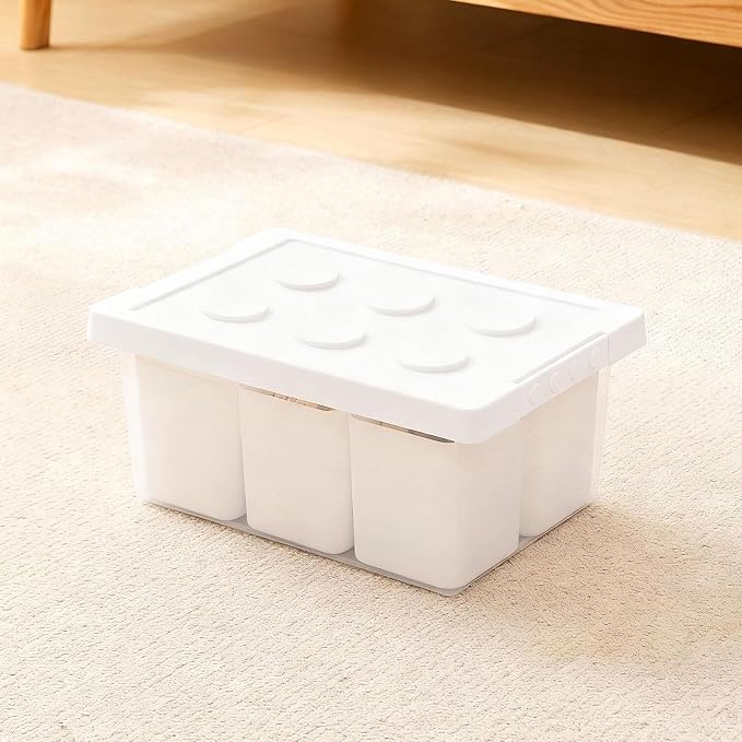 Plastic Storage Bins with Lids, Art Craft Supply Organizer Box with Brush Pot, Multipurpose Stackable Storage Containers for Organizing Tool, Craft, Crayon,Sewing(White)