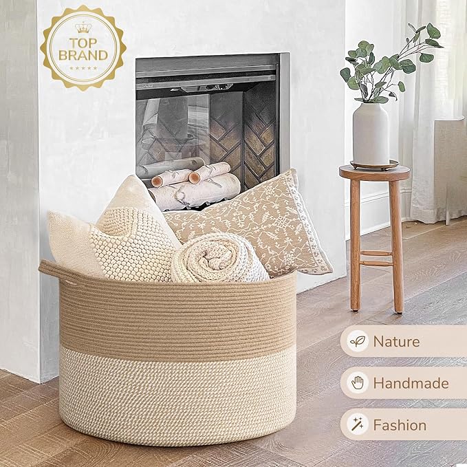 INDRESSME 115L Extra Large Woven Baskets for Storage, Wicker Basket for Living Room Decor Laundry Baskets for Blankets Clothes Pillows Towel Shoe Basket for Entryway, White & Jute