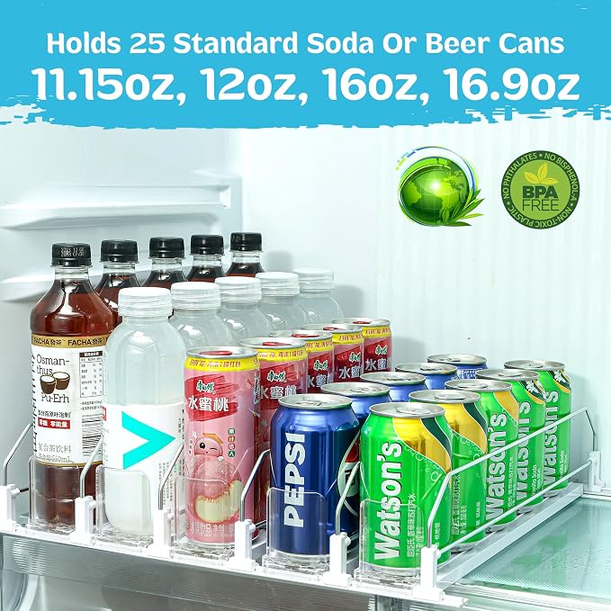 Drink Dispenser for Fridge™ | Drink Organizer | Soda Can Organizer for Refrigerator & Soda Can Dispenser for Refrigerator | 17.3''x15''x3.9'' Fridge Drink Organizer I White