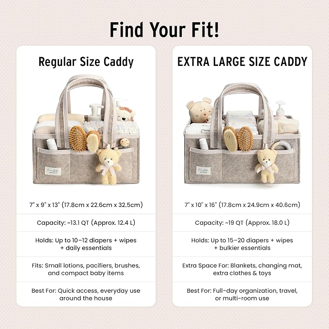 PeraBella Baby Diaper Caddy Organizer, XL Baby Basket Shower Gift Caddy, Portable Felt Changing Table Basket, Nursery Storage Bin, Newborn Boy and Girl Essentials for Registry, Car Diaper Organizer