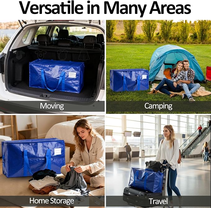 2-Pack Moving Bags, 23 Gallon Heavy Duty Waterproof Storage Totes with Reinforced Handles for Dorm & Home
