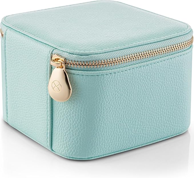 VLANDO Travel Jewelry Box,Jewelry Travel Case with 6 Velvet Jewelry Zipper Pockets Travel Jewelry Organizer for Ring Bracelet Christmas Wedding Birthday Gifts for Wife Daughter Lake Blue
