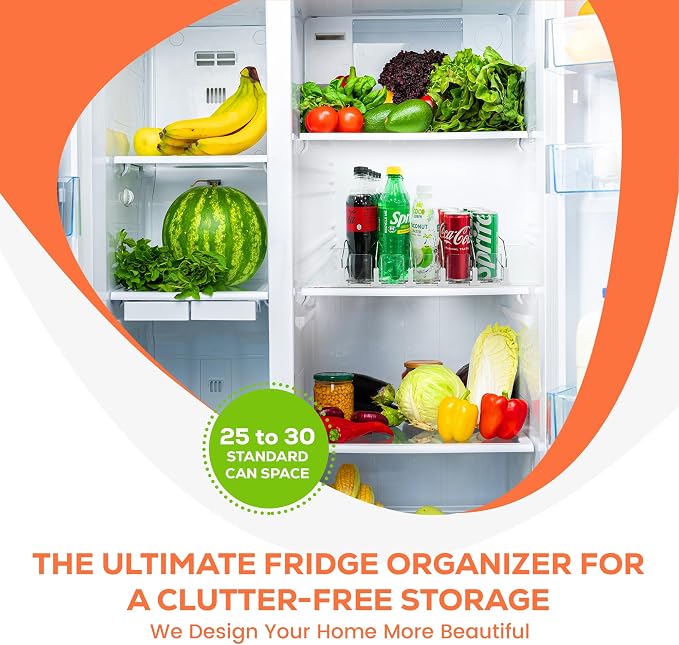 Self Pushing Drink Organizer for Fridge - 5 Rows, Upgraded Design Soda Can Organizer for Refrigerator with Larger Stopper Height & Locking Feature, Can Dispenser for Fridge, Holds 25-30 Cans | Maximizes Refrigerator Space